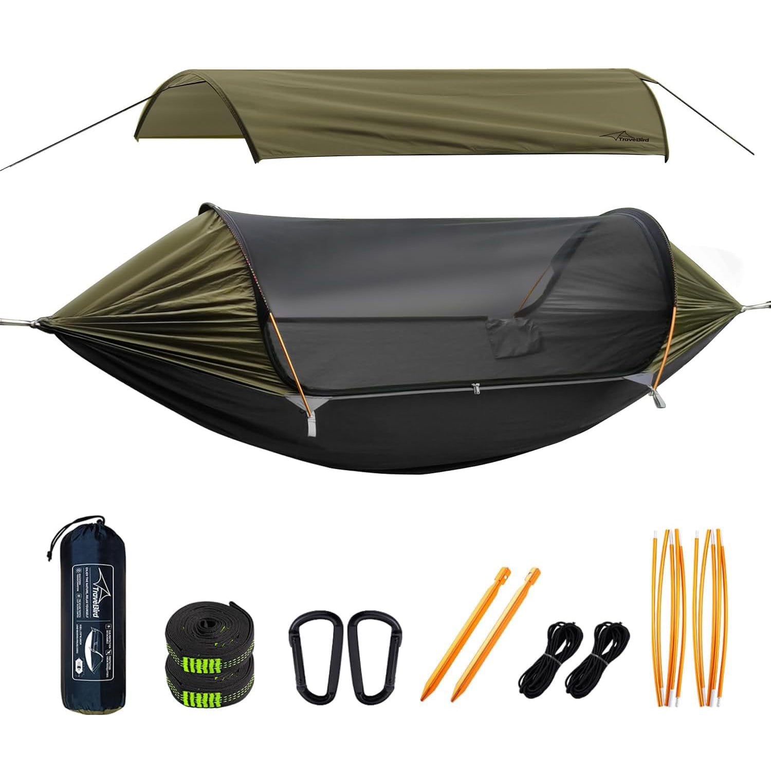 etrol hängematte 4-in-1 Hanging Tent – Versatile Hammock with Mosquito Net & Detachable Sun Blinds for Ultimate Outdoor Comfort Army / 290*140cm