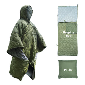 5-in-1 Convertible Survival Sleeping Bag – All-Weather Wearable Blanket Poncho with Thermal-Lined Hood, Emergency Shelter & Camping Quilt for Backpacking, Hiking, Car Travel (Compact & Water-Resistant)