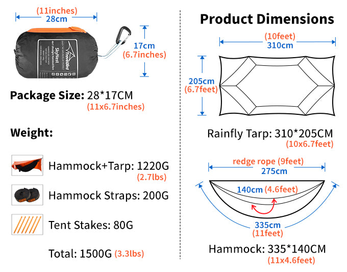 skynest tent SkyNest Ultralight portable hammock with mosquito net backpacking travel jungle waterproof hammock tent Sunny Orange / 335*140cm