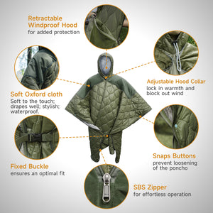 5-in-1 Convertible Survival Sleeping Bag – All-Weather Wearable Blanket Poncho with Thermal-Lined Hood, Emergency Shelter & Camping Quilt for Backpacking, Hiking, Car Travel (Compact & Water-Resistant)