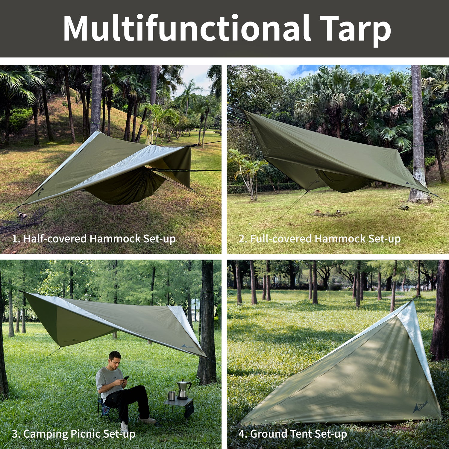 Hammock Rain Fly Waterproof Tarp with Doors Lightweight & UV Protectio