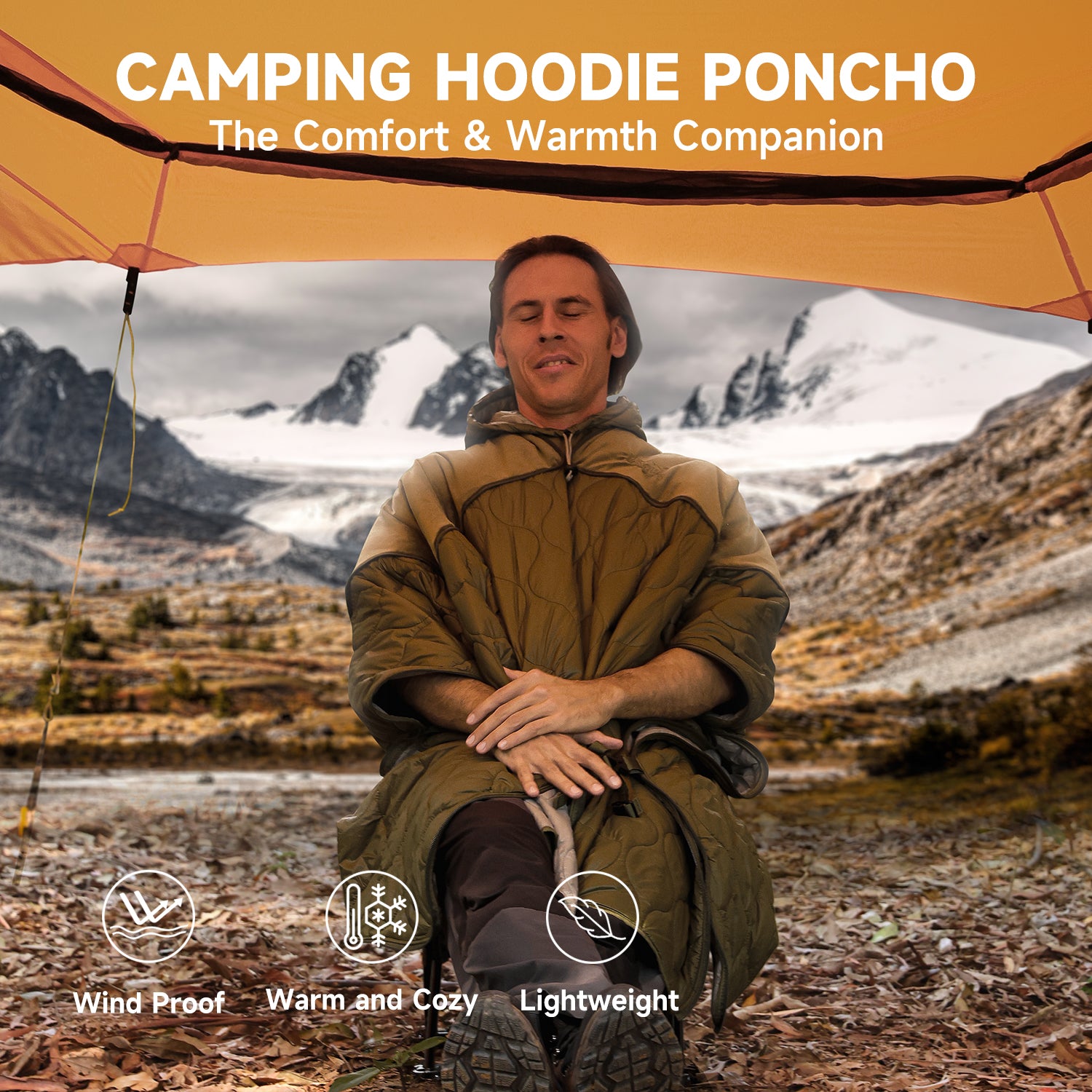 camping poncho 5-in-1 Convertible Survival Sleeping Bag – All-Weather Wearable Blanket Poncho with Thermal-Lined Hood, Emergency Shelter & Camping Quilt for