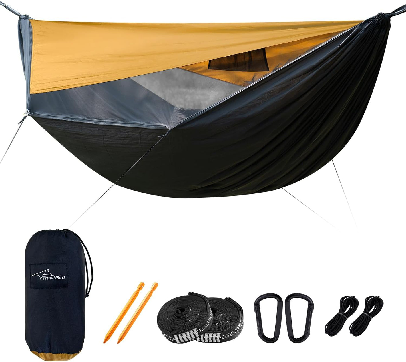 Camping Hammock with Mosquito Net & Sunshade – Lightweight Portable Hammock with Tree Straps for Hiking, Backpacking & Outdoor Travel