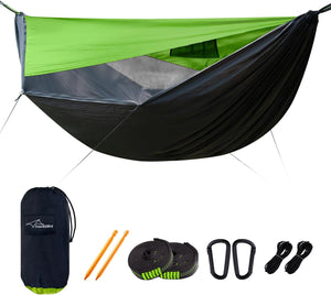 Camping Hammock with Mosquito Net & Sunshade – Lightweight Portable Hammock with Tree Straps for Hiking, Backpacking & Outdoor Travel