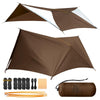 Ultralight Hammock Rain Fly Tarp Camping Tent Waterproof Portable Rain Tarp Canopy with Doors Multifunctional Bushcraft Tarp for Outdoor Backpacking Hiking - Brown