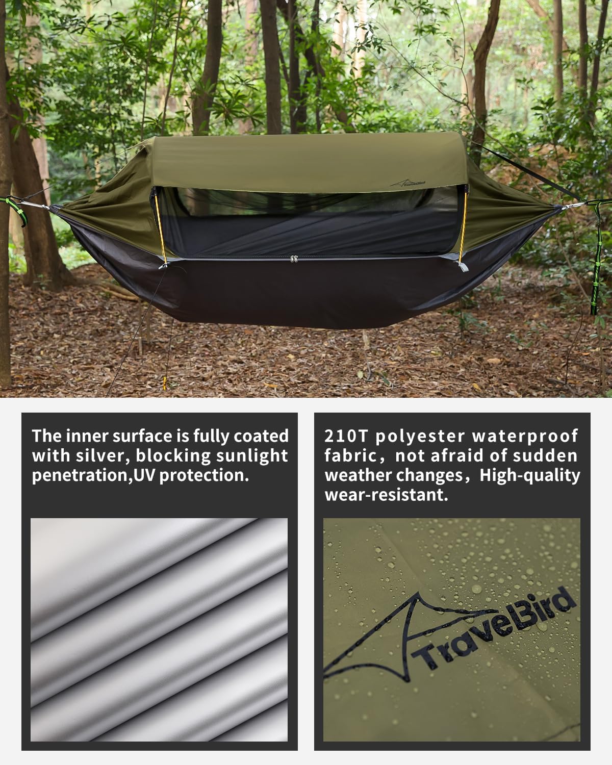 2 person hammock tent 4-in-1 Hanging Tent – Versatile Hammock with Mosquito Net & Detachable Sun Blinds for Ultimate Outdoor Comfort Army / 290*140cm