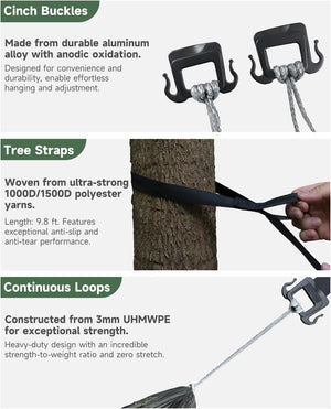 Ultra-Light Suspension System, 9.8ft Tree Strap for Hammock, Compact & Easy to Set Up, Hammock Accessories for Camping, Hiking, and Backpacking