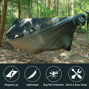 NomadNest 11ft Camping Hammock with Net and Ridge Rope Detachable Full-Open Mesh