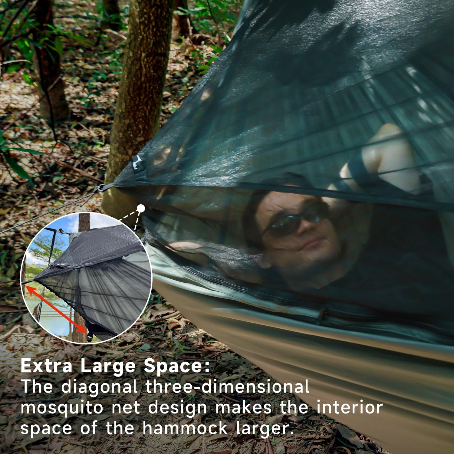NomadNest 11FT Camping Hammock – Lightweight Hammock with Detachable Full-Open Mesh & Ridge Rope for Outdoor Adventure