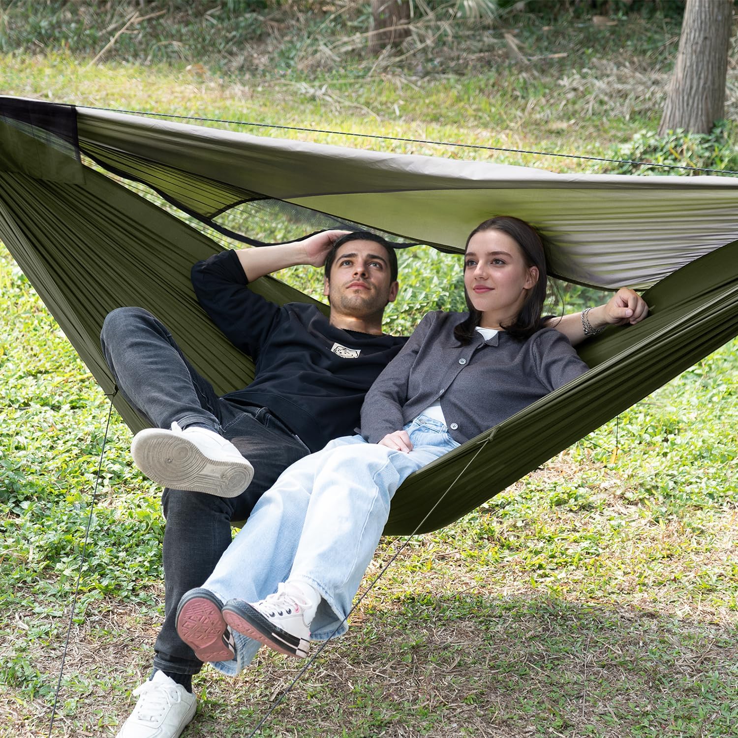 hängematte lightweight Camping Hammock with Mosquito Net & Sunshade – Lightweight Portable Hammock with Tree Straps for Hiking, Backpacking & Outdoor Travel 114"L x 55"W /