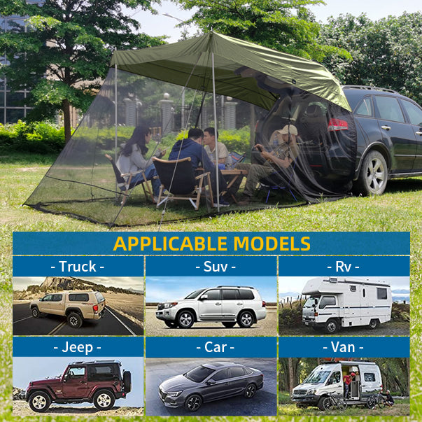 side tent for car Car Awning Sun Shelter Tents SUV Tent Rooftop with Mosquito Net Camping Truck Canopy Universal Tailgate Tent Outdoor for MPV, Trucks Army