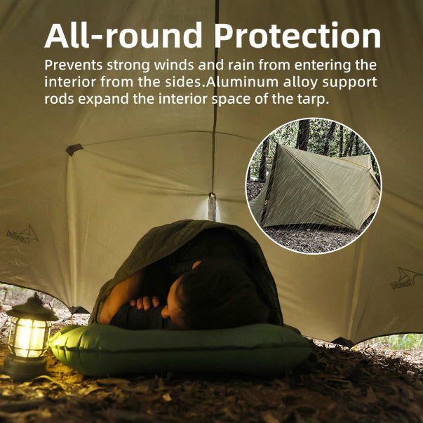 portable tarps Ultralight Hammock Rain Fly Tarp Camping Tent Waterproof Portable Rain Tarp Canopy with Doors Multifunctional Bushcraft Tarp for Outdoor Backpacking