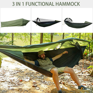 Parachute Aero 4-in-1 Ultralight Hammock System – 3000mm Rainproof Tarp, No-See-Um Mosquito Net & 40D Airlite Nylon for Backpacking, Jungle Survival & Storm Camping (EN Certified, 420g Ultra-Compact)
