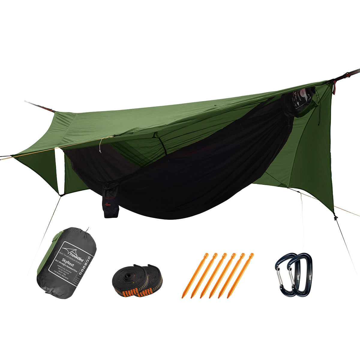 SkyNest Ultralight portable hammock with mosquito net backpacking travel jungle waterproof hammock tent Forest Green / 335*140cm