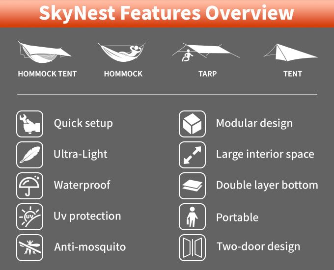 SkyNest Ultralight portable hammock with mosquito net backpacking trav