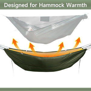 4-Season Insulated Camping Hammock Underquilt – Ultralight Thermal-Lined Cold Weather Gear with No-Slip Suspension, Compact for Backpacking, Hiking, Survival Shelter (Water-Resistant Parachute Nylon)